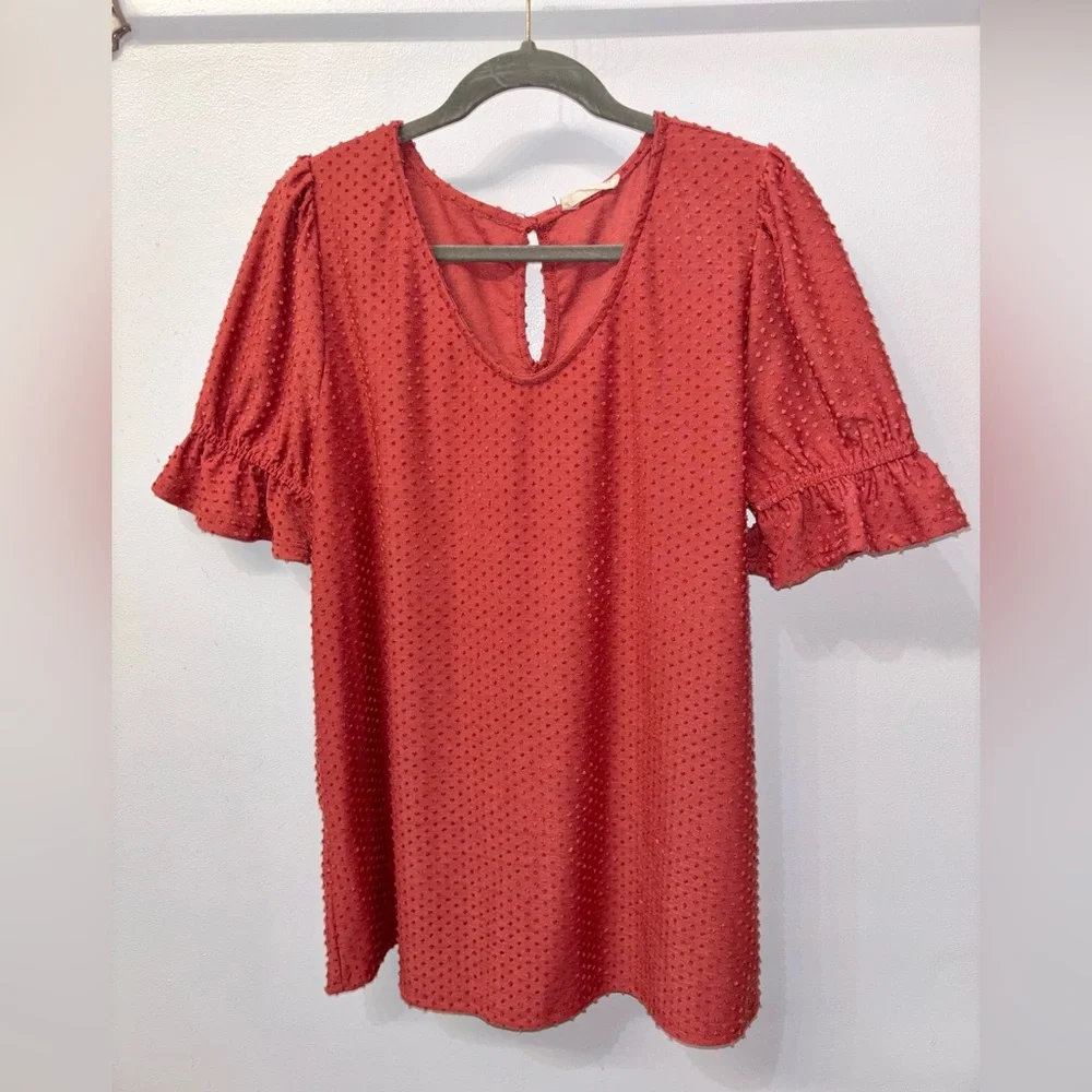Women’s Textured Ruffle Sleeve Top - Rust